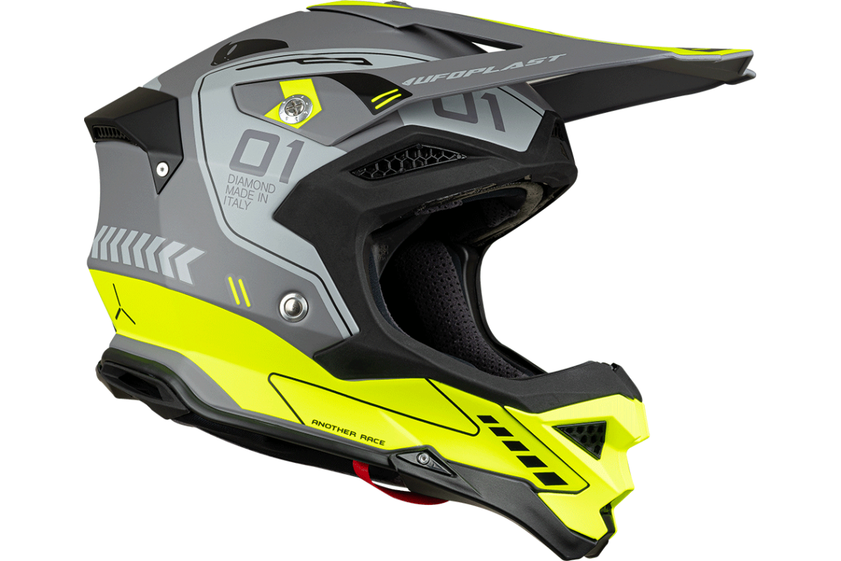 Motocross helmet Diamond grey and neon yellow - Home - he055 - UFO Plast